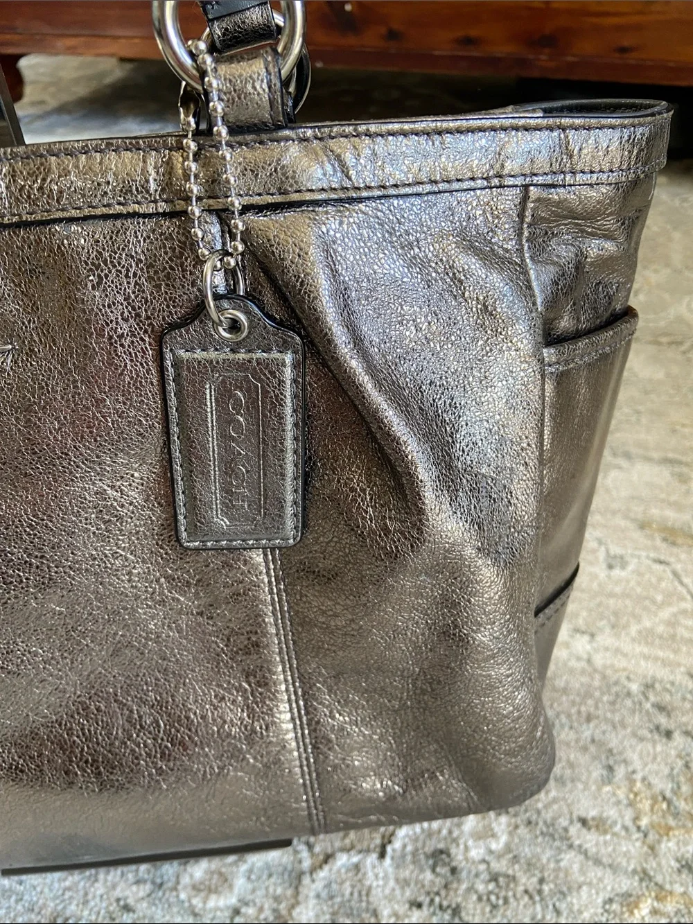 Coach 2011 Metallic Pewter Leather Gallery Tote Bag (F17721)